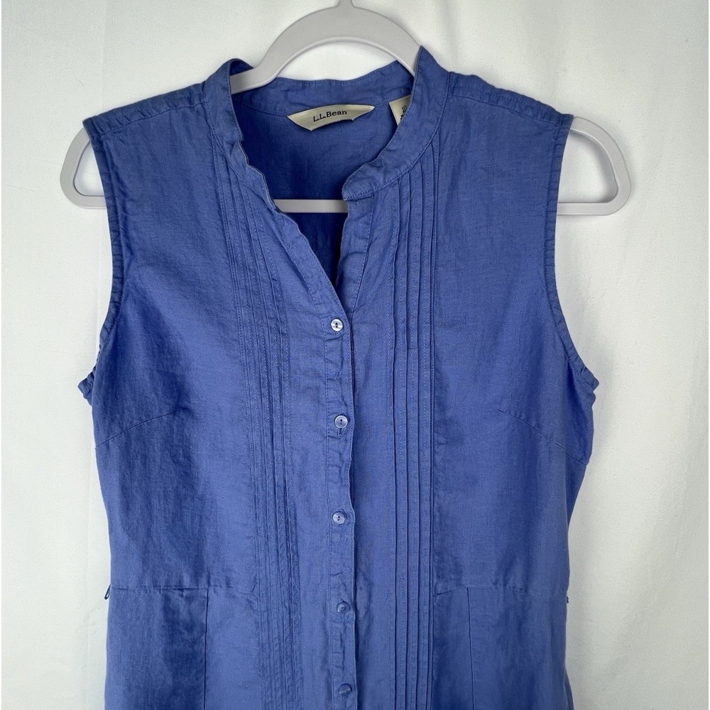 L.L.Bean‎ Womens Blue 100% Linen Sleeveless Shirt Dress Size 10 Reg Effortless - Picture 2 of 13
